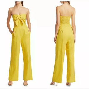 DEREK LAM 10 CROSBY Alene Strapless Wide‎ Leg Jumpsuit Tie Front Yellow 2 Linen